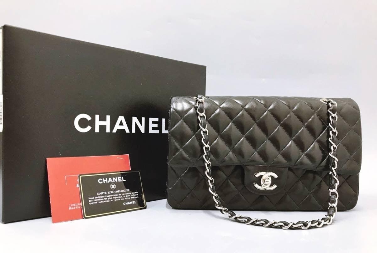 CHANEL CC Black Lambskin Double Flap Silver Hrdware Quilted Handbag