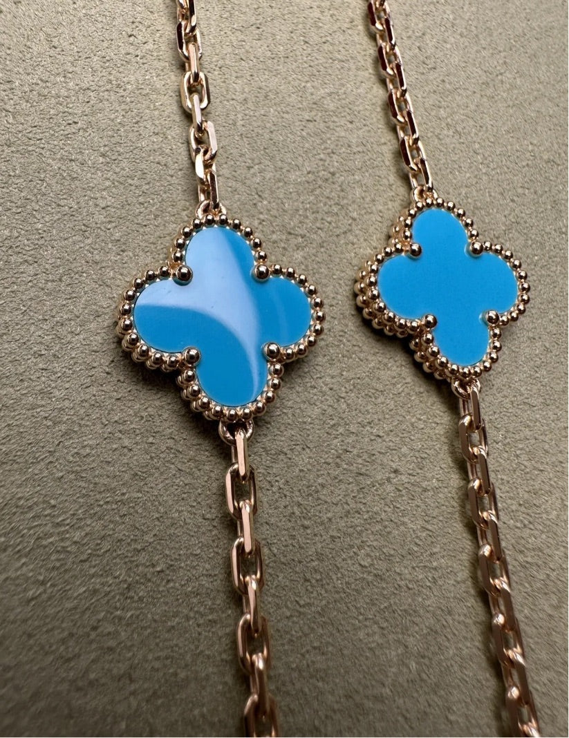 Van Cleef & Arpels Turquoise 18KT Yellow Gold Vintage Alhambra 20-Motif Necklace