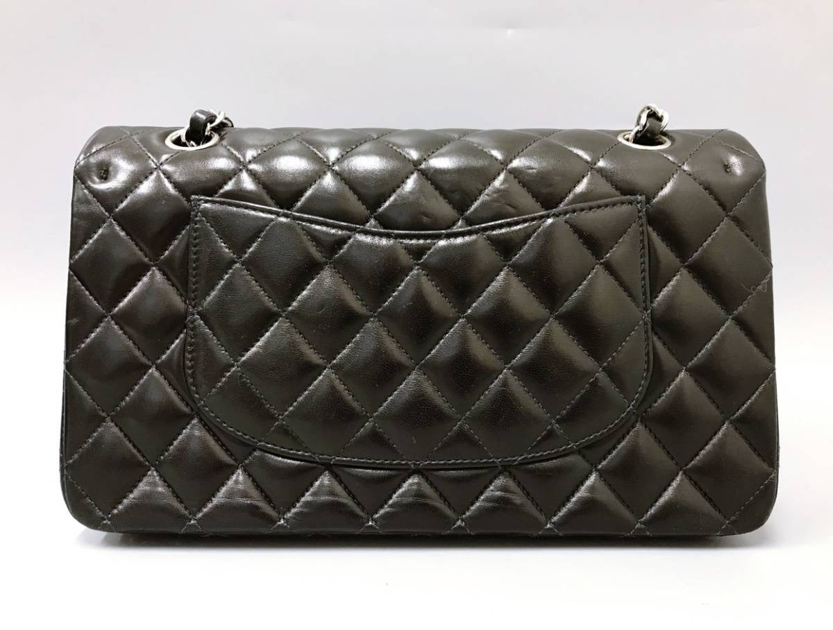 CHANEL CC Black Lambskin Double Flap Silver Hrdware Quilted Handbag