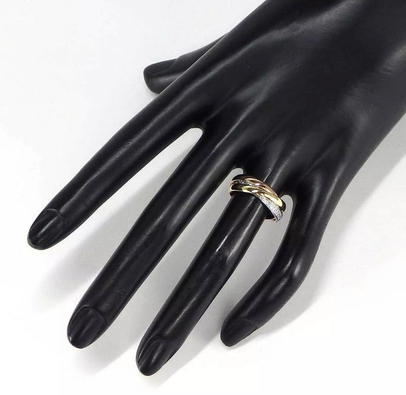 Cartier Trinity Diamond Paved 18KT Gold Ring Sz 6