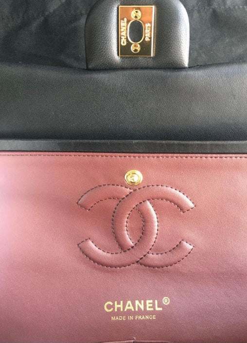 CHANEL Black Quilted Lambskin Double Flap Shoulder Handbag