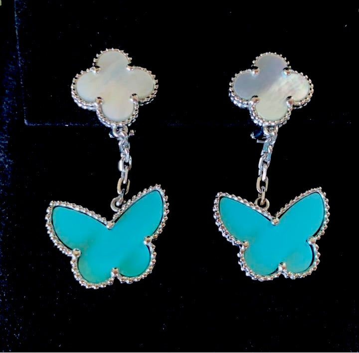 Van Cleef & Arpels Turquoise Lucky Alhambra 18KT White Gold Earrings