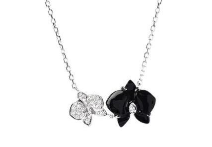 Cartier Caresse D’Orchidees Diamond & Black Onyx Flower Necklace / Pendant