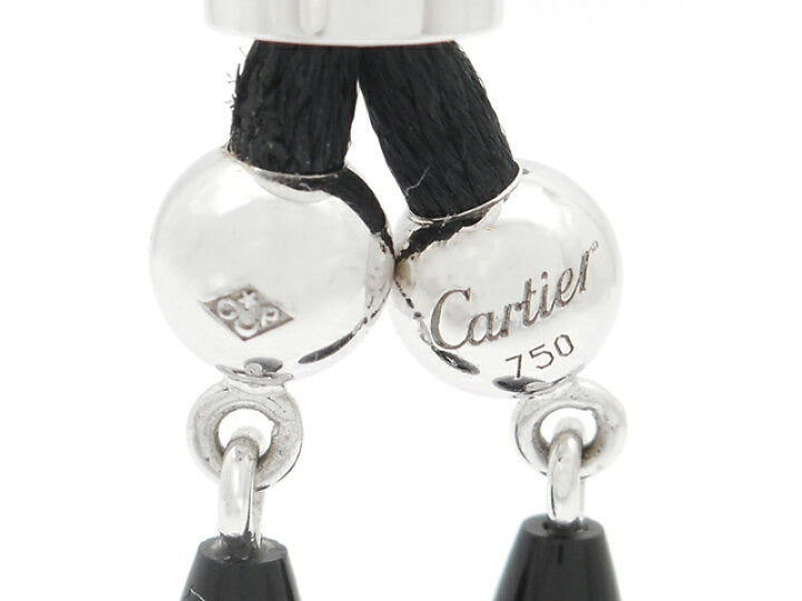 Cartier Panthere Diamond-Paved Onyx Pendant Satin Cord Necklace