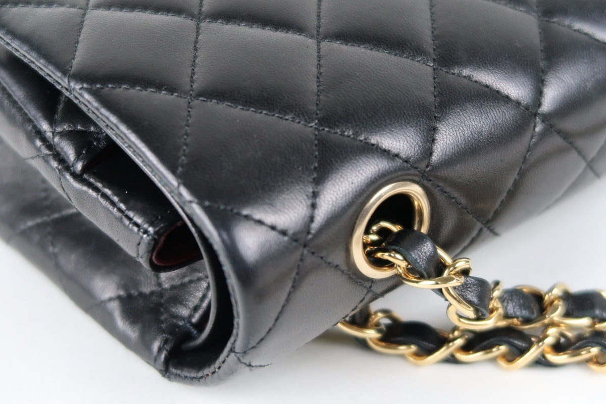 CHANEL Black Lambskin Medium GHW Double Flap Bag