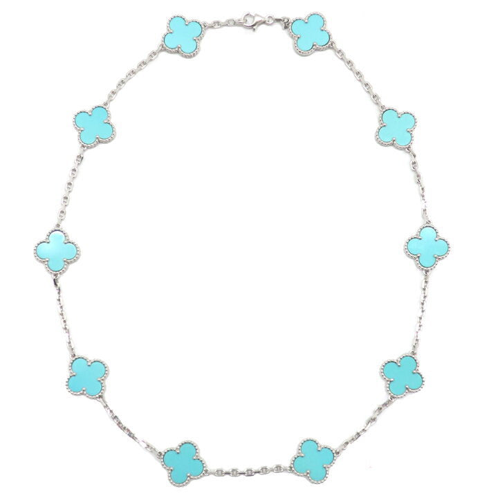 Van Cleef & Arpels Turquoise Vintage Alhambra 18KT White Gold Necklace