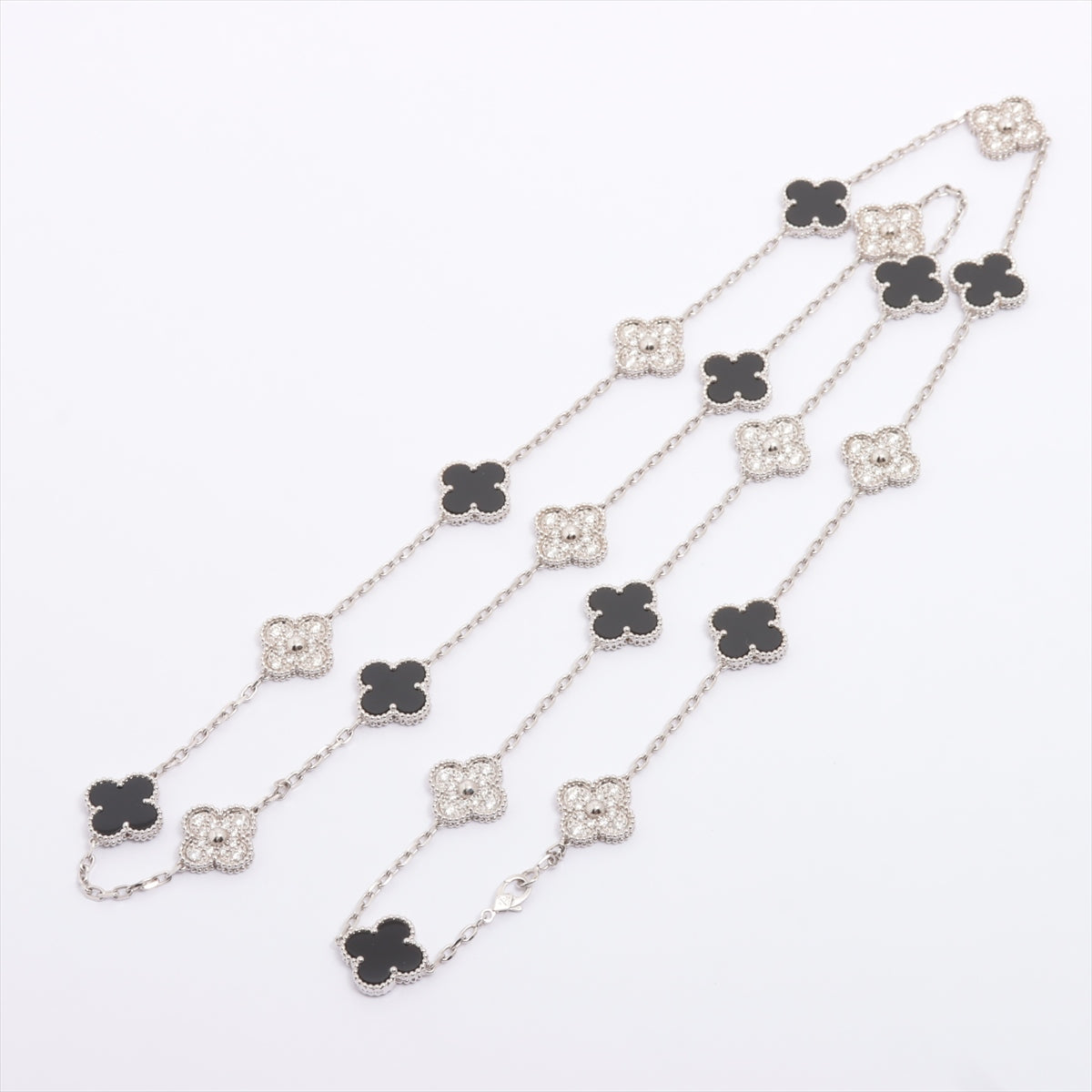 Van Cleef & Arpels Diamond & Onyx Vintage Alhambra 20 Motif 18KT White Gold Necklace