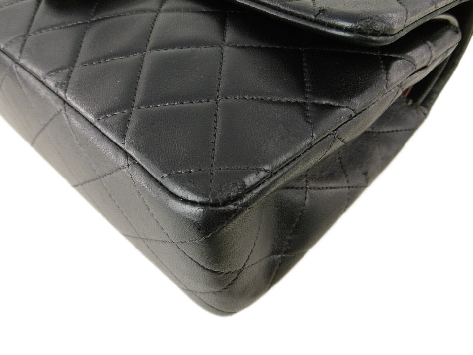 CHANEL Black Lambskin 25 Double Flap Gold Hardware Bag