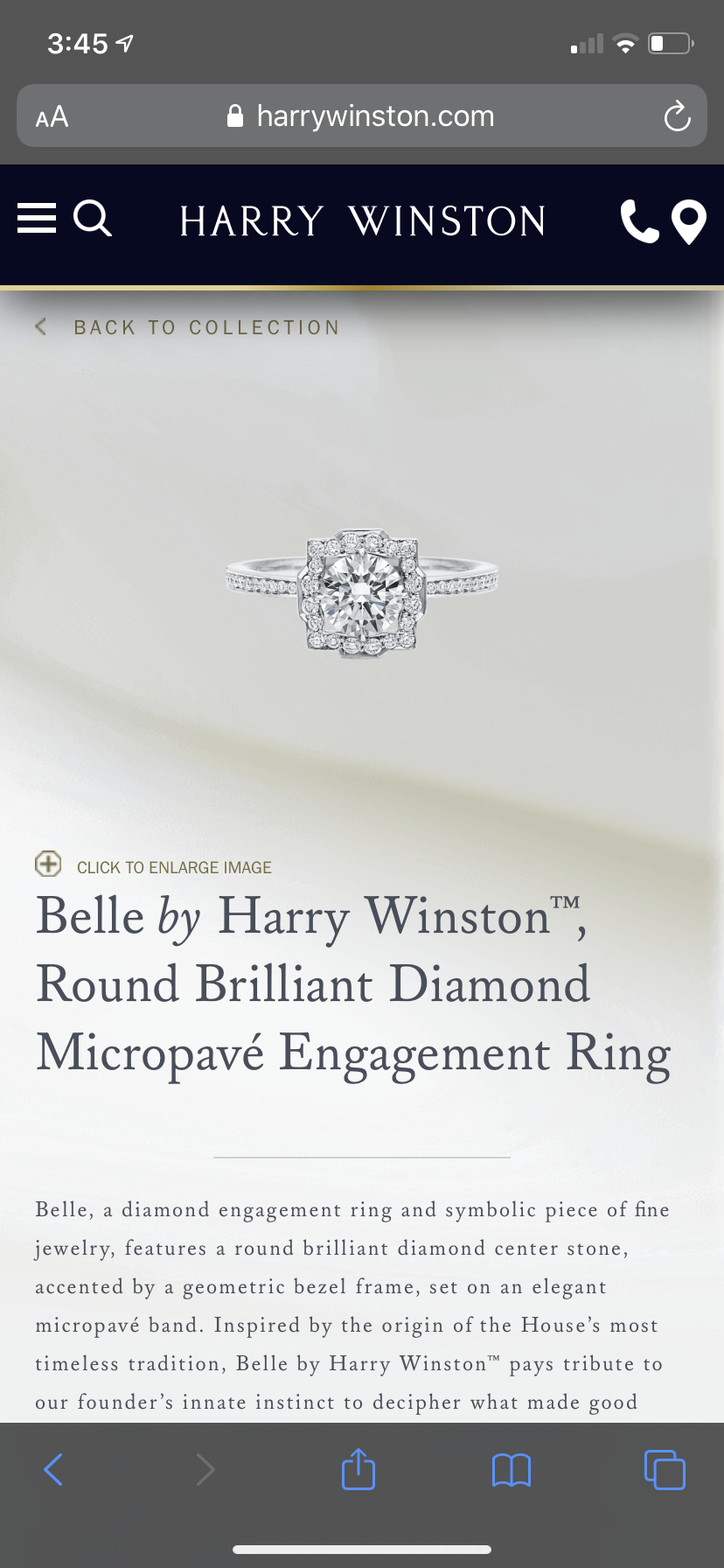 Harry Winston Belle Collection 2.21 tcw Diamond Engagement / Wedding Ring