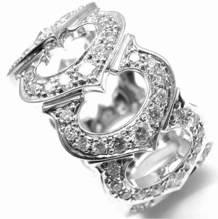 Cartier C de Paved Diamond 18KT White Gold Ring US 7