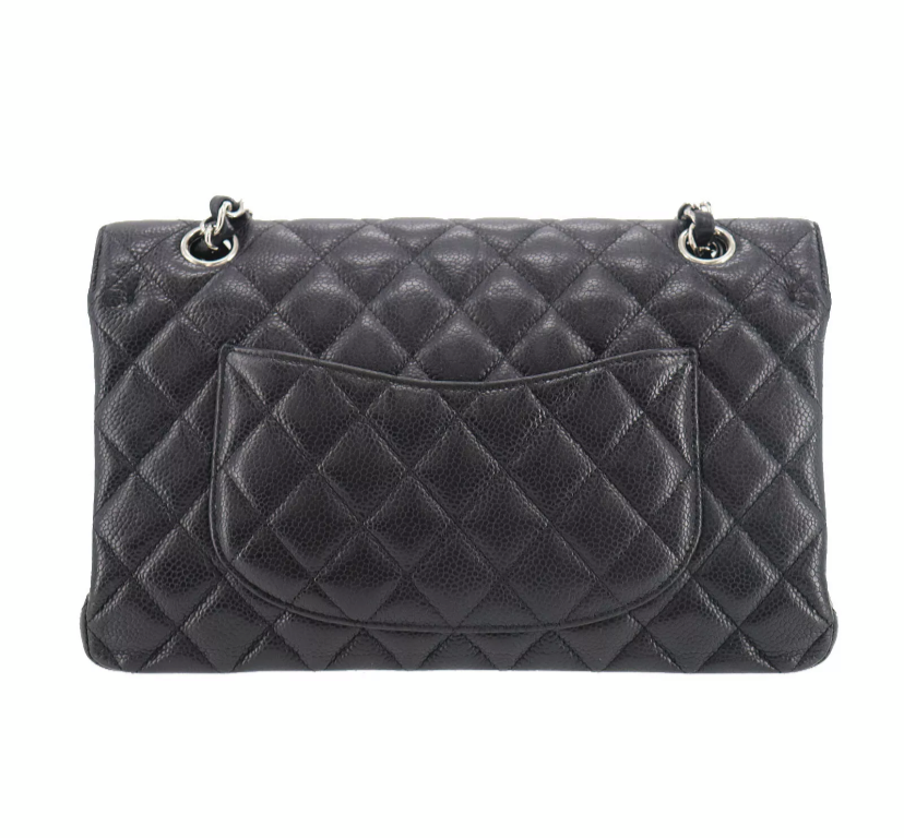 CHANEL Black Caviar Leather Silver Hardware 25 Double Flap Handbag