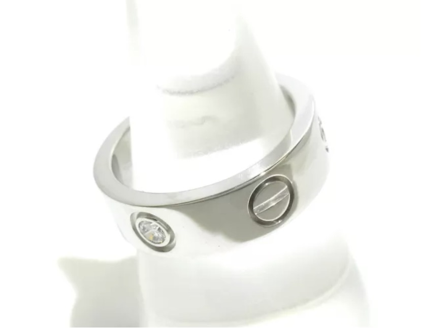 Cartier 3P Half Diamond 18KT White Gold Love Ring Size 5