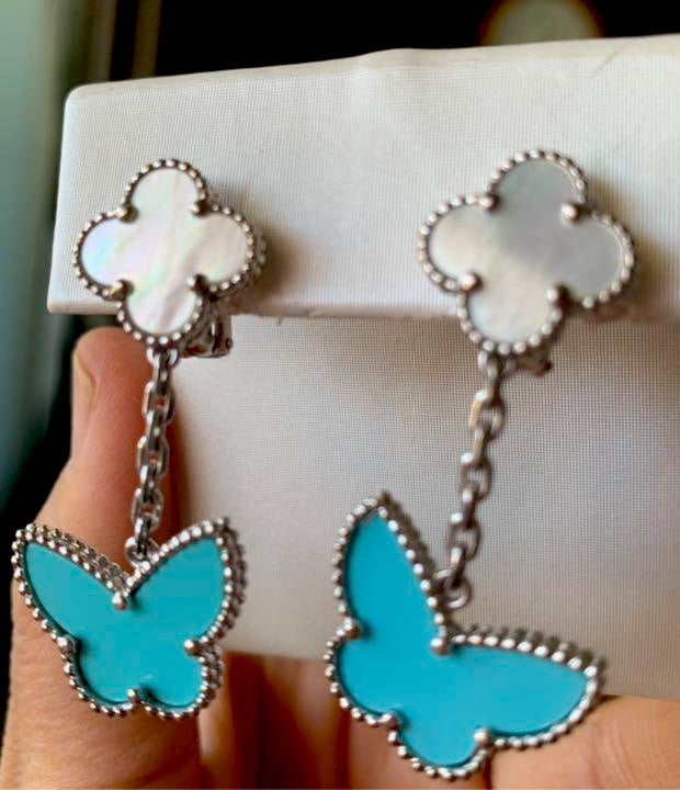 Van Cleef & Arpels Turquoise Lucky Alhambra 18KT White Gold Earrings