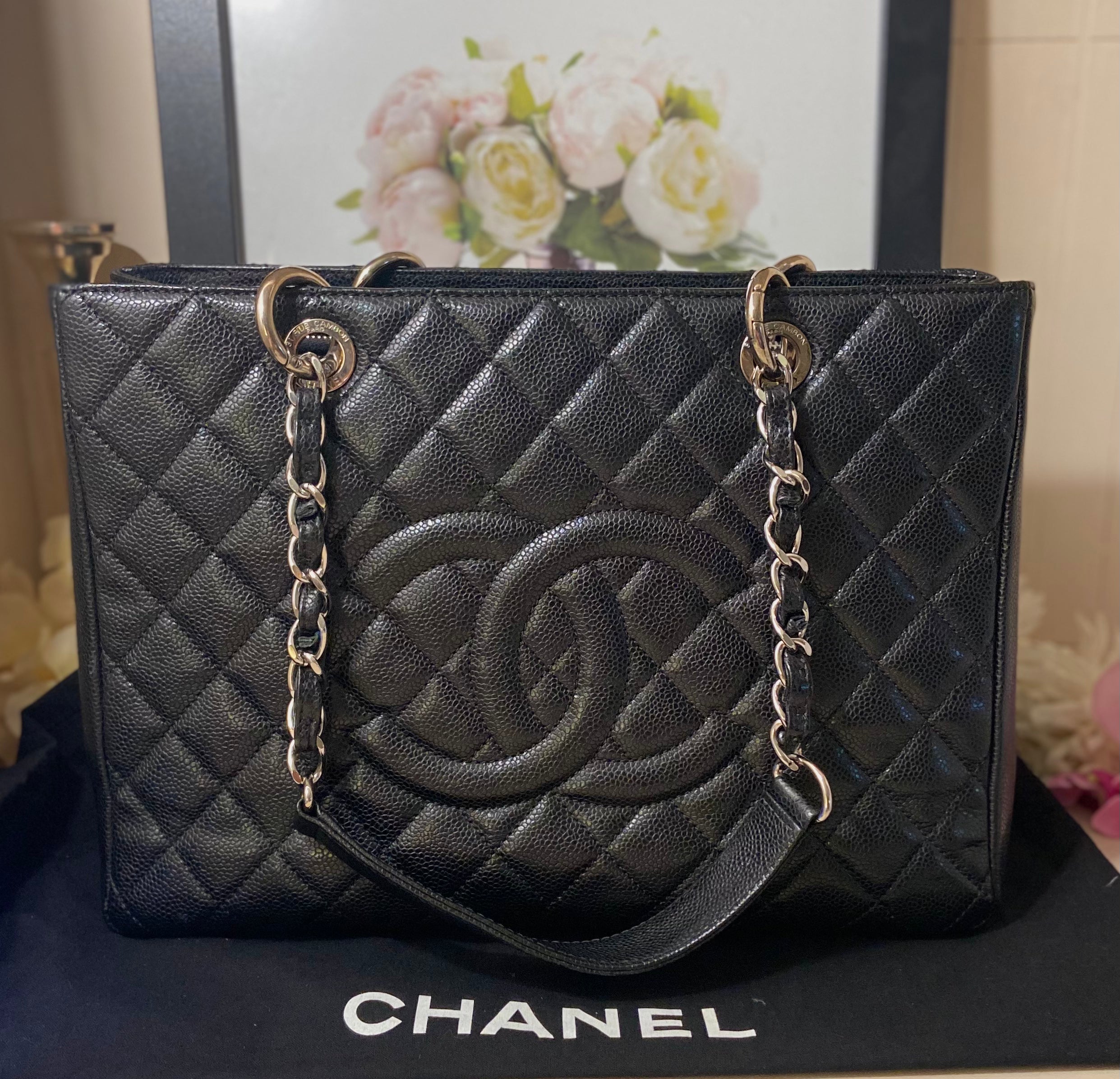 CHANEL GST Black Caviar Silver Hardware Grand Shopper Tote