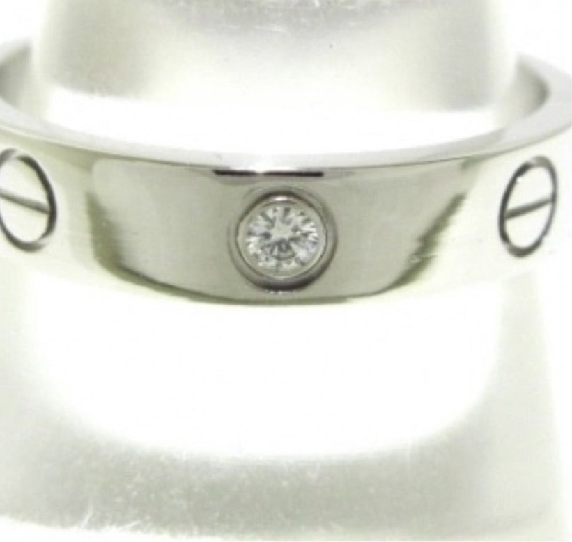 Cartier 1P Diamond Wedding 18KT White Gold Love Ring Size 54