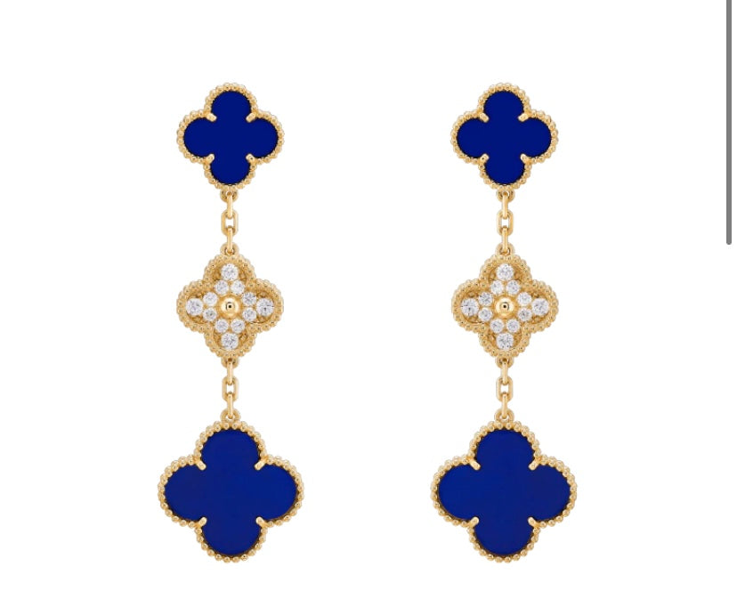 Van Cleef & Arpels Limited Edition Vendome Paris Diamond Blue Porcelain Alhambra Earrings
