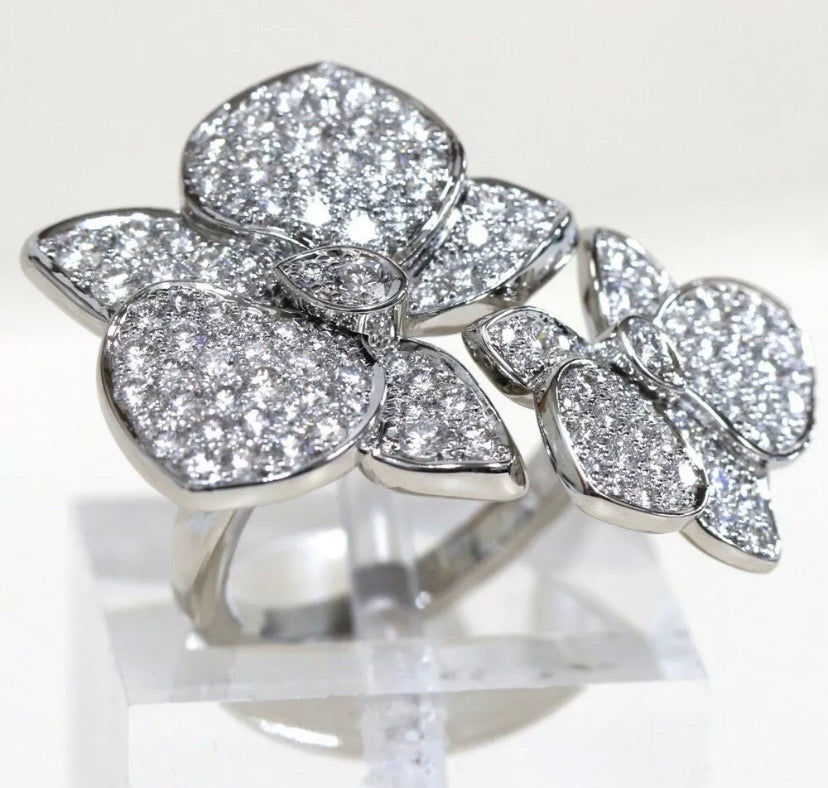 Cartier Caresse D’Orchidees Diamond-Paved 18KT White Gold Ring Size 52