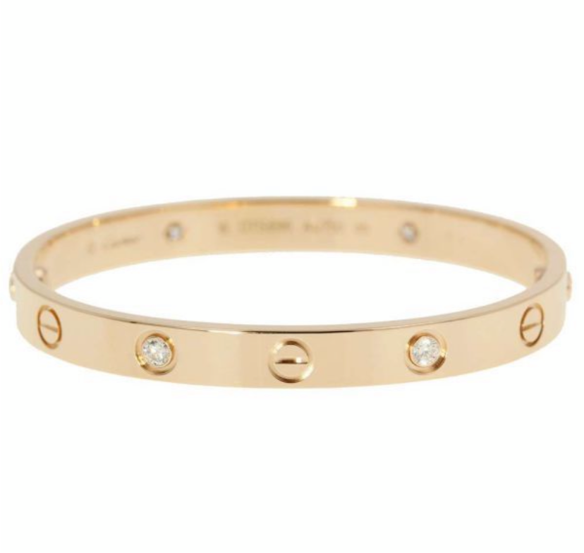 Cartier 4P Half Diamond 18KT Rose Gold Love Bracelet Size #16