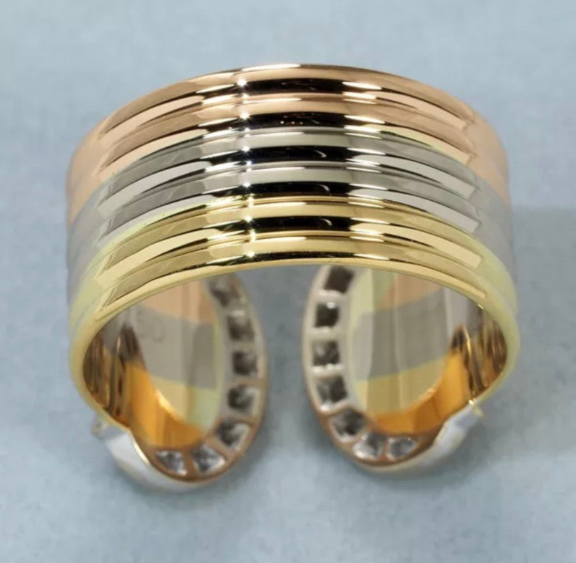 Cartier 2C Diamond 18KT Tri-Color Gold Ring #58