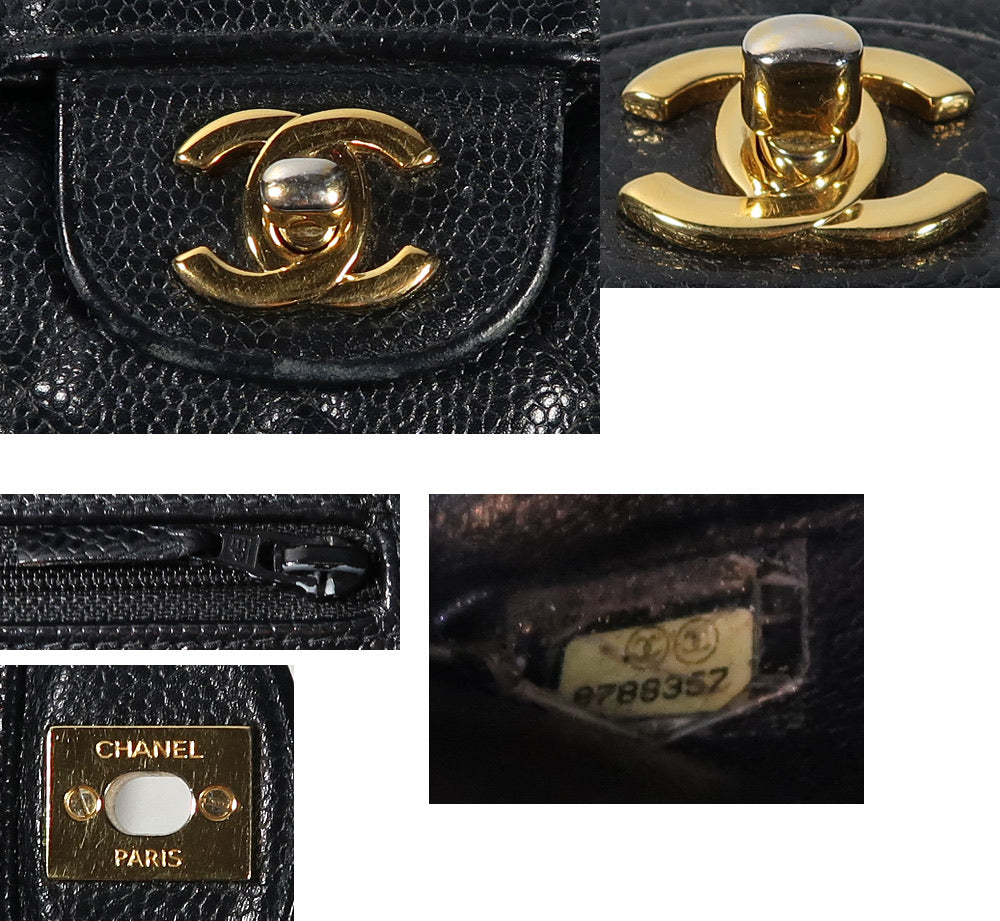 CHANEL Black Caviar Leather Gold Hardware Double Flap Bag