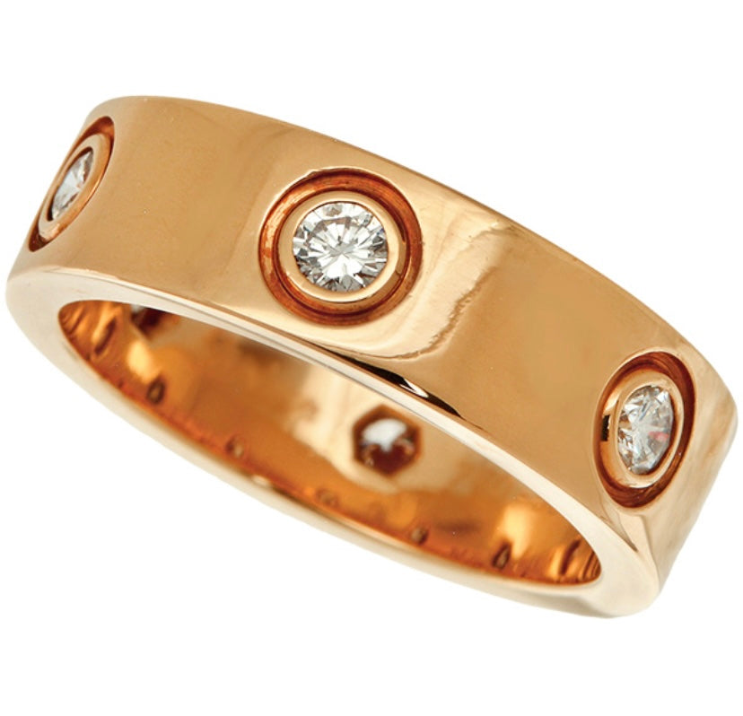 Cartier 6P Full Diamond 18KT Rose Gold Love Ring Size 5.75