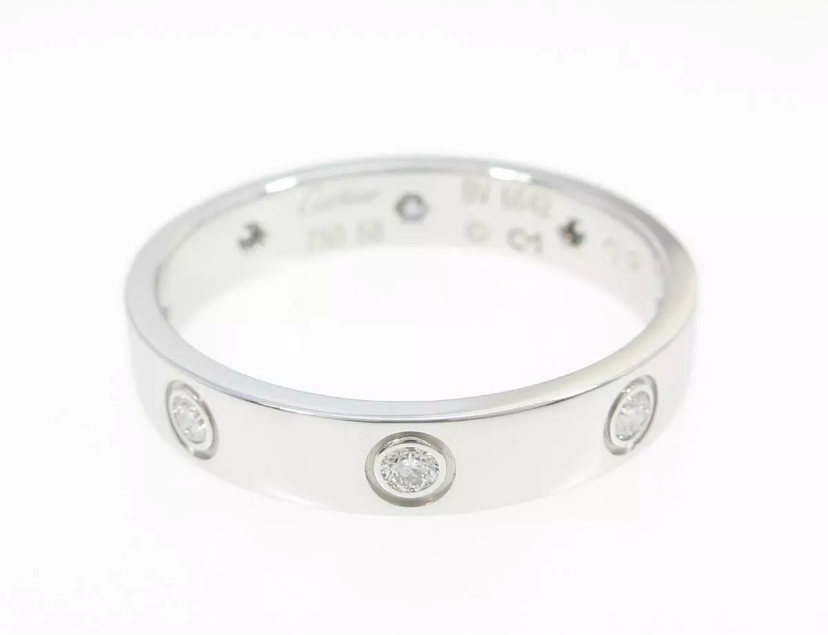 Cartier Mini/ Wedding 6P Full Diamond Love Ring 18KT White Gold #58/ 8