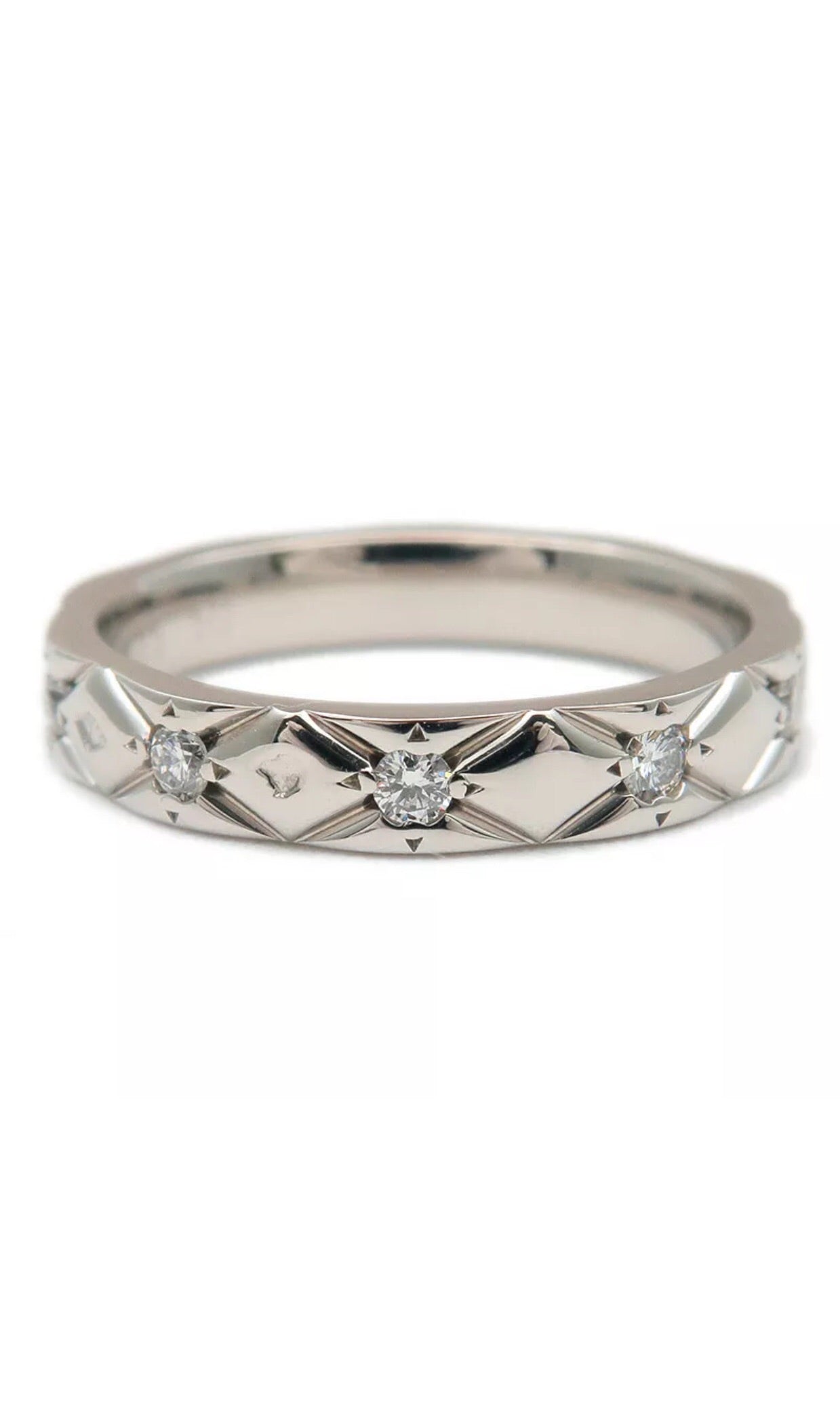CHANEL PT950 Platinum & Diamonds Matelasse Ring