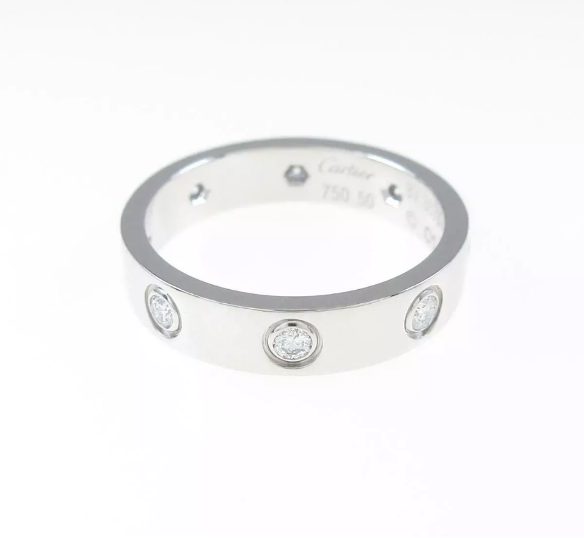 SALE! Cartier Full 8P Diamond 18KT White Gold Mini Wedding Love Ring Size 5
