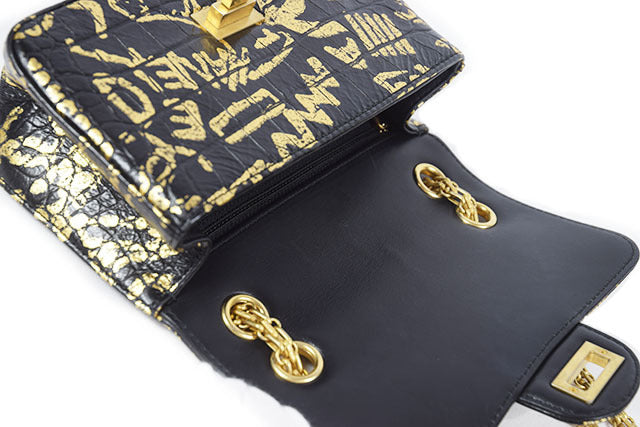 CHANEL Gold Graffiti Crocodile Embossed Mini 2.55 Reissue Classic Flap Bag