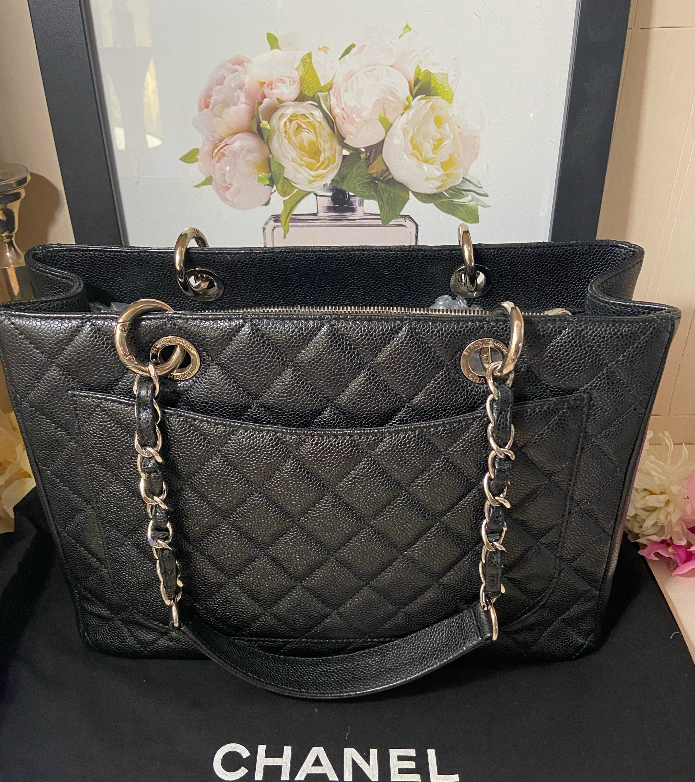 CHANEL GST Black Caviar Silver Hardware Grand Shopper Tote