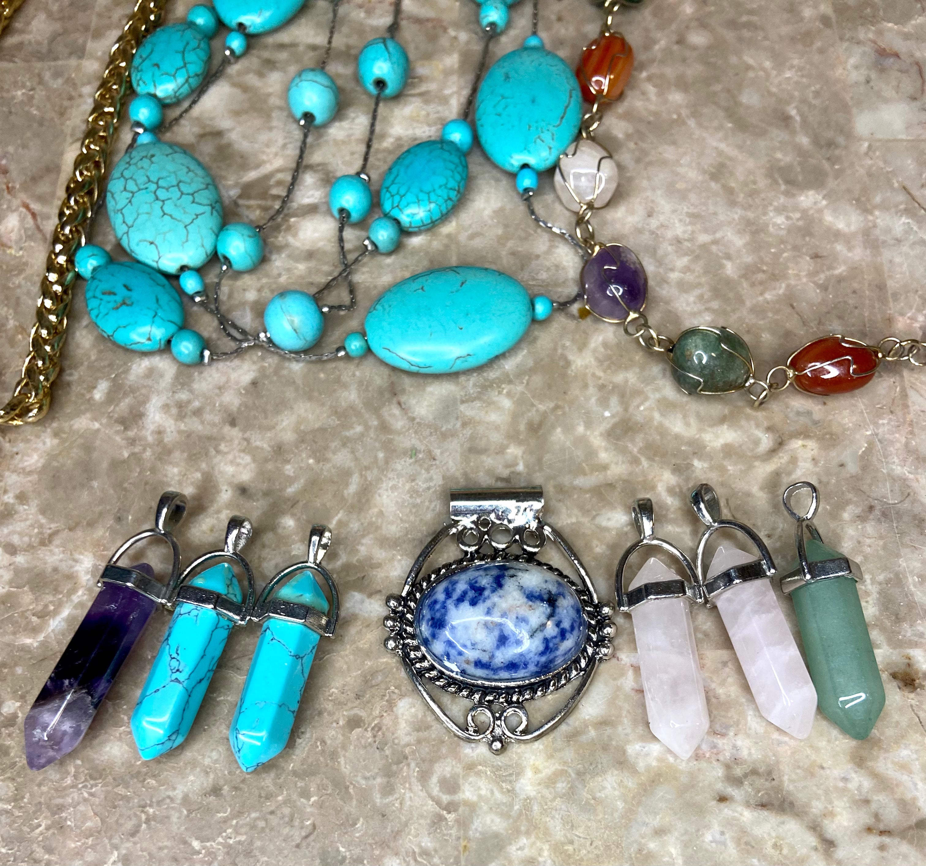 Bundle of Natural Stone Jewelry, Pendants, Turquoise, Amethyst, Druzy Reseller, Misc