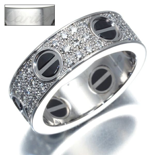 Cartier Diamond Paved Black Ceramic Love Ring #52/ US 6
