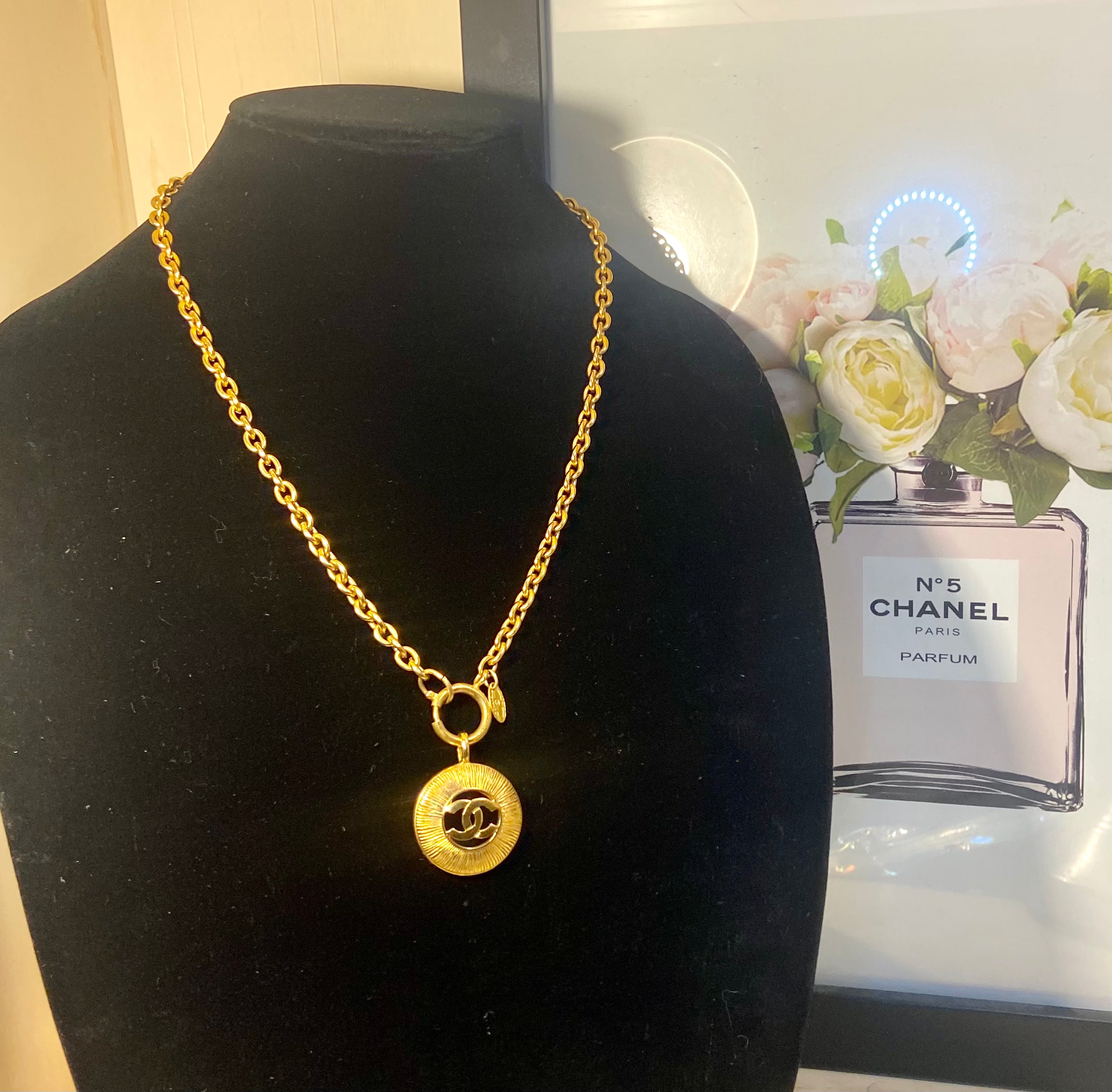 Vintage CHANEL 24Kt Gold CC Medallion Long Necklace