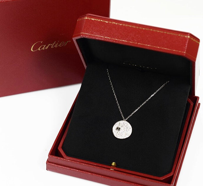 Cartier Diamond & Onyx Love Circle Long White Gold Pendant Necklace