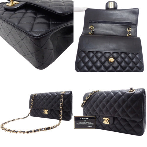 CHANEL Black Quilted Lambskin Double Flap 25 Shoulder Handbag