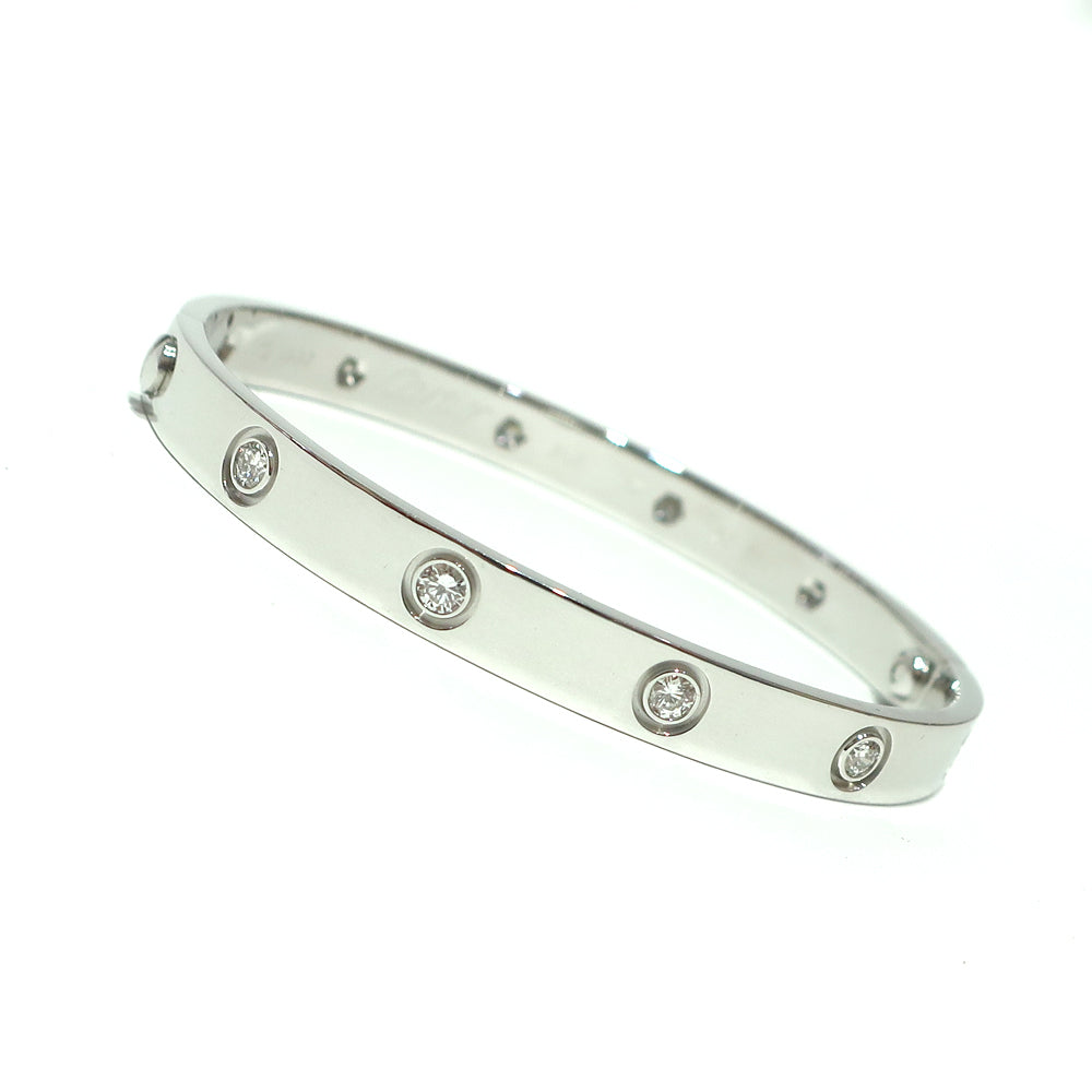 Cartier 10 Diamond 18KT White Gold Love Bracelet, Size 17 w/ Certificate