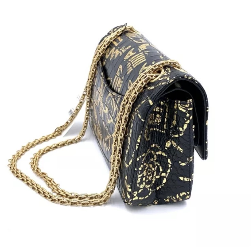 CHANEL Gold Graffiti Crocodile Embossed Mini 2.55 Reissue Classic Flap Bag