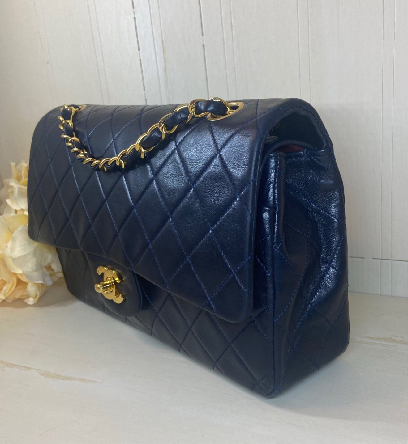 CHANEL Double Flap Quilted Lambskin Leather Gold Hardware Bag