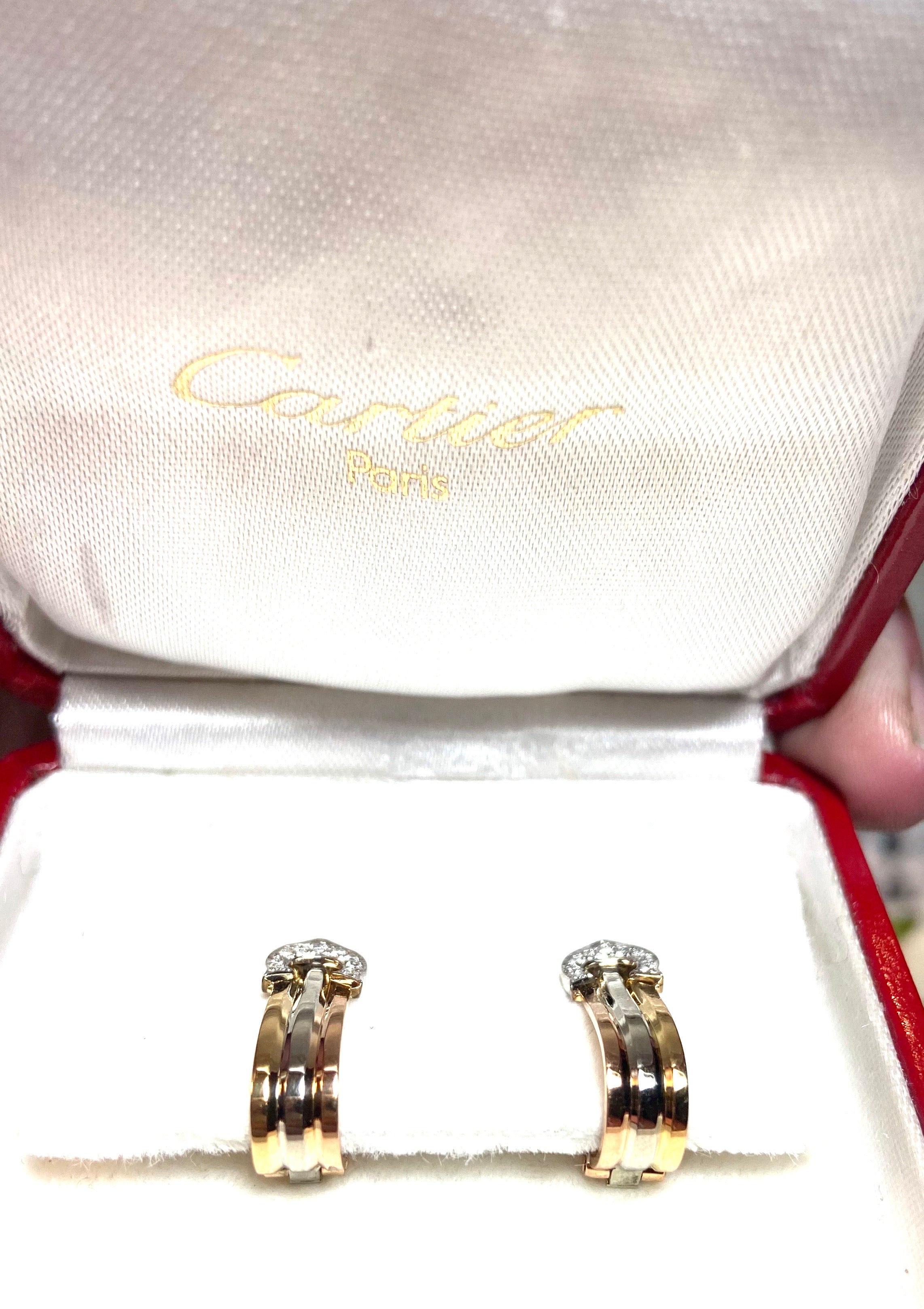 Cartier 2C de Cartier Logo Diamond 18KT Trinity Gold Earrings