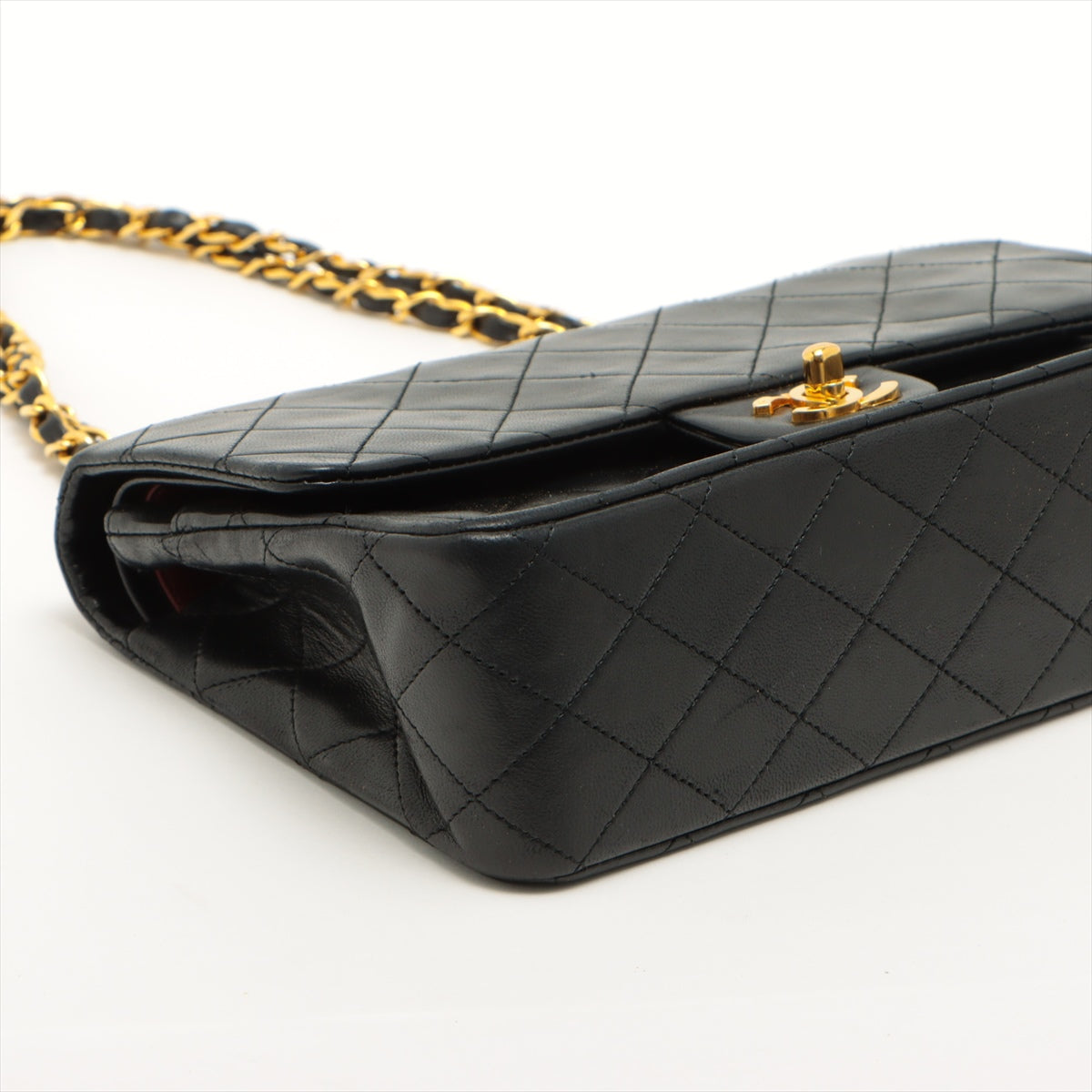 CHANEL Black Lambskin Leather 25cm Double Flap Bag w/ 24KT Gold Hardware