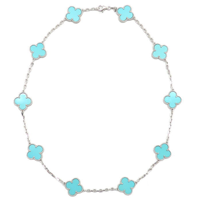 Van Cleef & Arpels Turquoise Vintage Alhambra 18KT White Gold Necklace