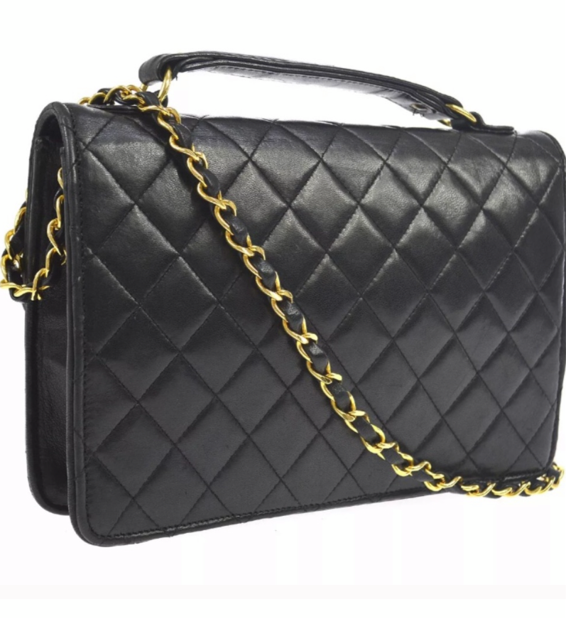 Vintage CHANEL 2Way Black Quilted GHW Handbag