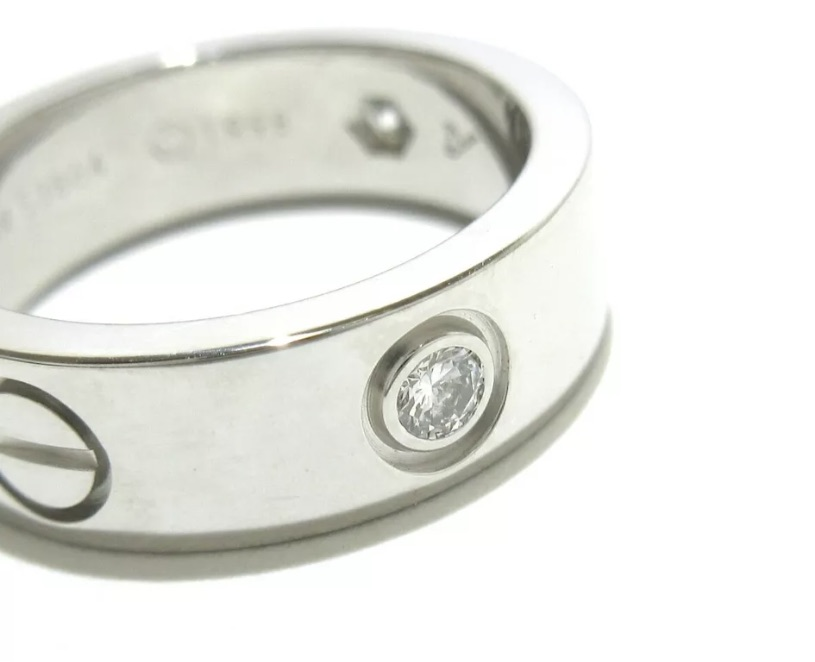 Cartier 3P Half Diamond 18KT White Gold Love Ring Size 5