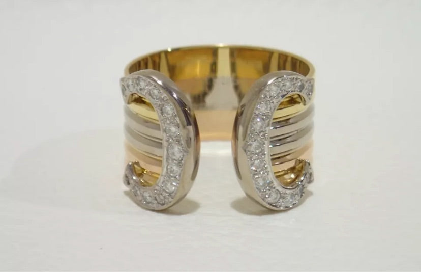 Cartier Diamond Double 2C de Trinity 18KT Gold Ring Size 5