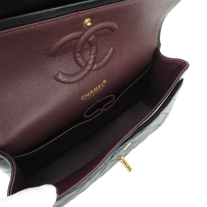 Vintage CHANEL Black Lambskin Gold Hardware Medium Double Flap Bag