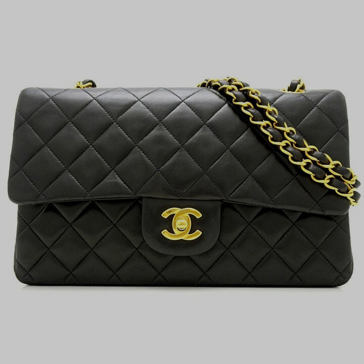 CHANEL Black Lambskin Medium Double Flap GHW