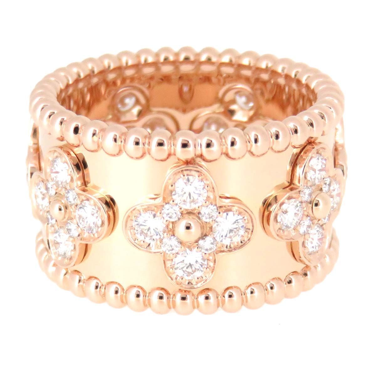 Van Cleef & Arpels VCA Perlee Diamond Large Clover 18KT Rose Gold Ring #55