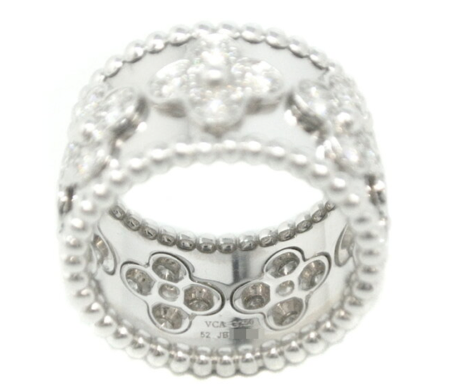 Van Cleef & Arpels Perlee Diamond Clover Alhambra Ring #52/ US6