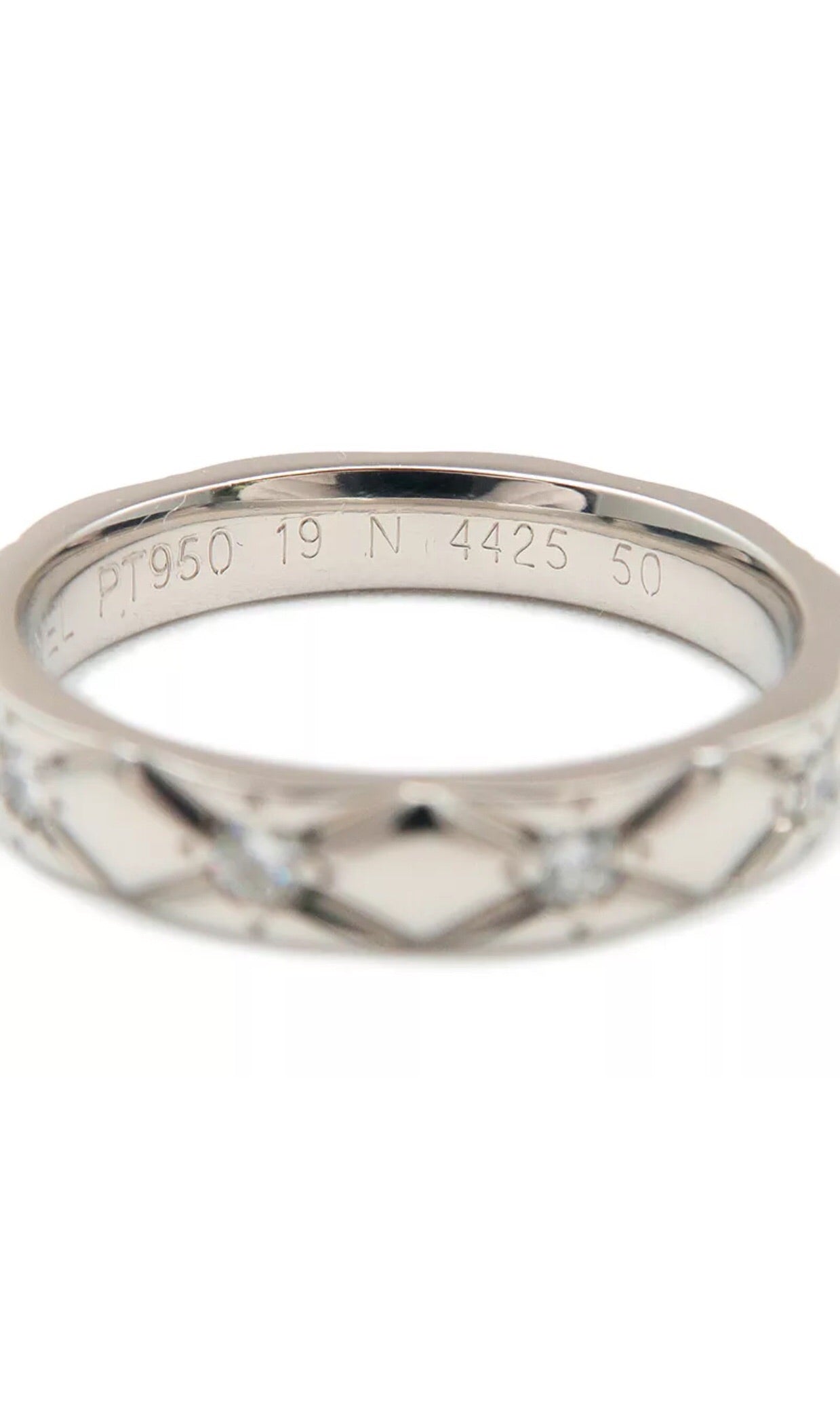 CHANEL PT950 Platinum & Diamonds Matelasse Ring