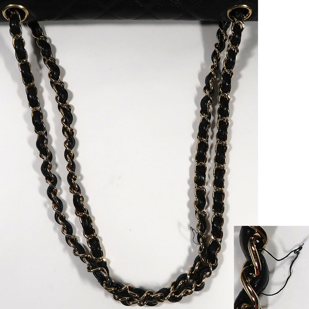 CHANEL Black Caviar Leather Gold Hardware Double Flap Bag